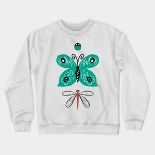 Butterfly Ladybug Dragonfly Pattern Design Green Orange Crewneck Sweatshirt